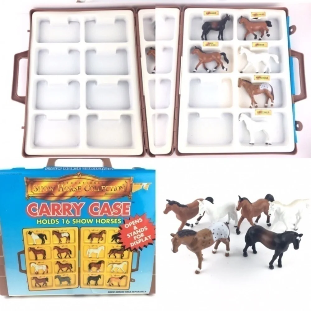 VINTAGE Horses Carry Case 6 Figurines 90s FunRise Plastic Toys Western Ranch